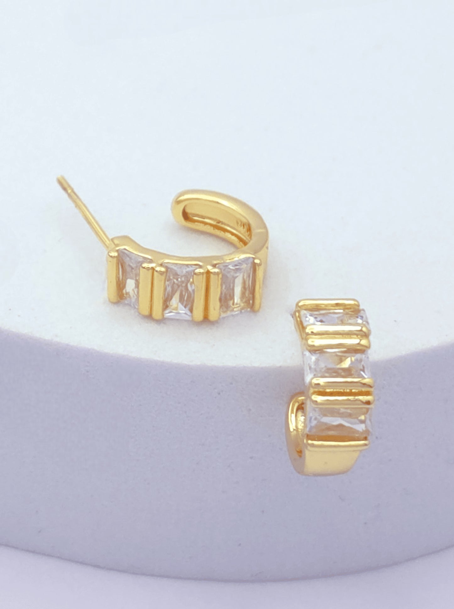 Faceted Huggie Crescent Hoop Earrings