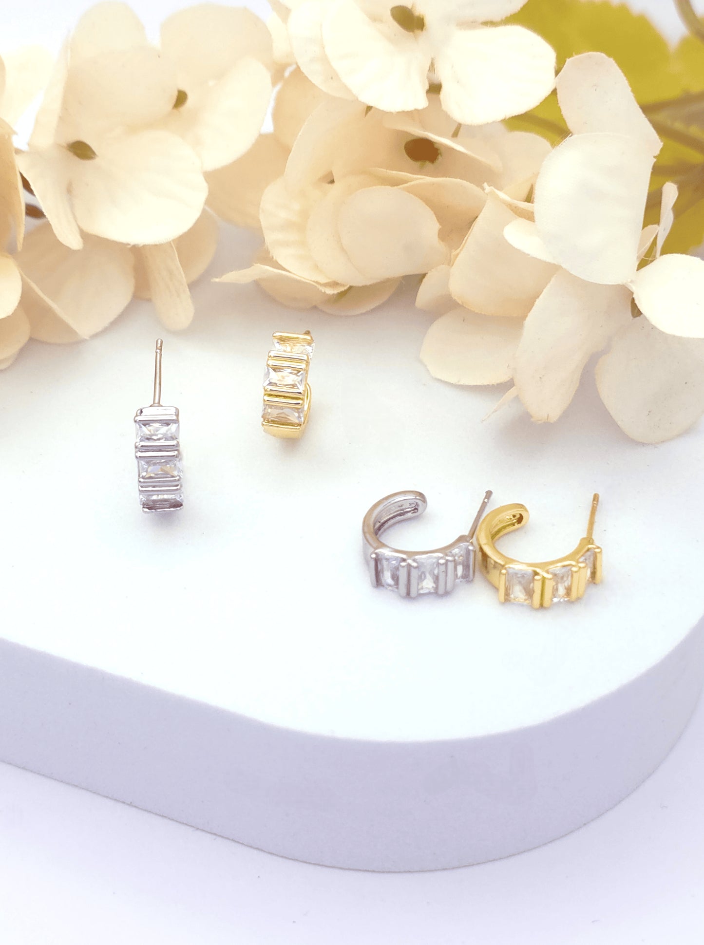 Faceted Huggie Crescent Hoop Earrings