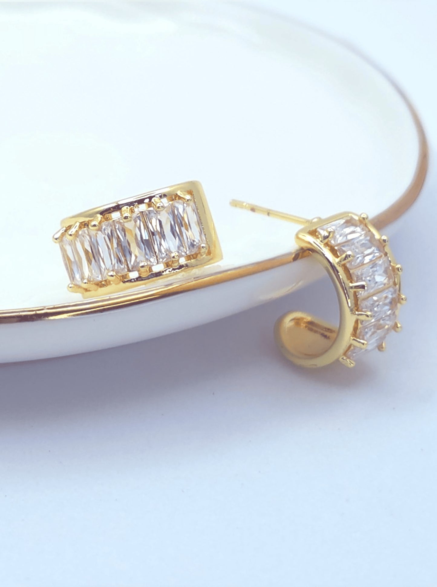 Crescent Faceted Huggie Hoop Earrings