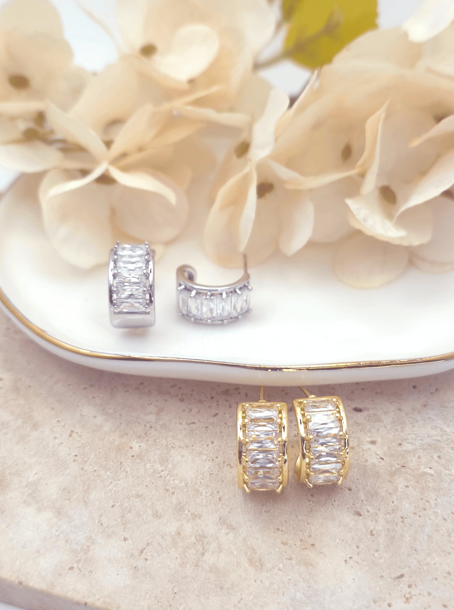 Crescent Faceted Huggie Hoop Earrings