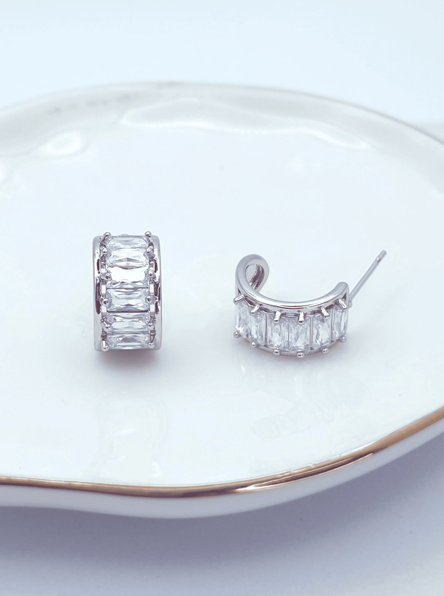 Crescent Faceted Huggie Hoop Earrings