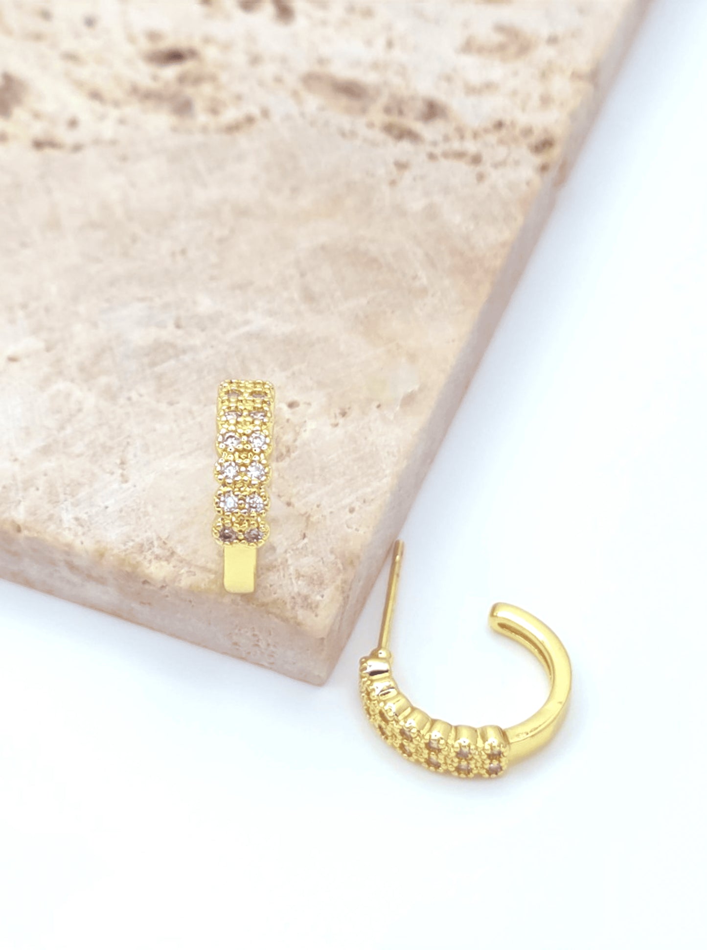 Brass Faceted Huggie Hoop Earrings
