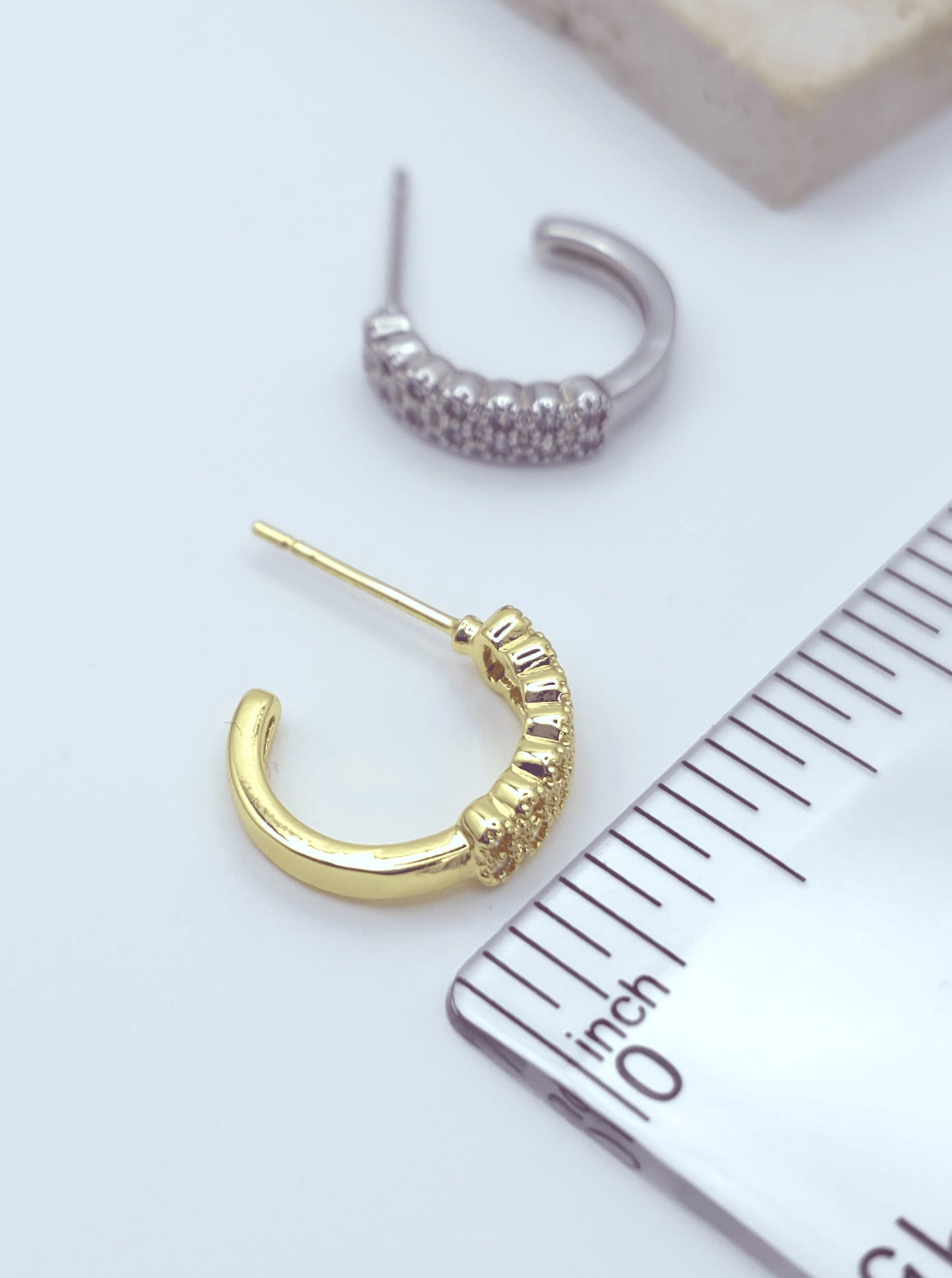 Brass Faceted Huggie Hoop Earrings