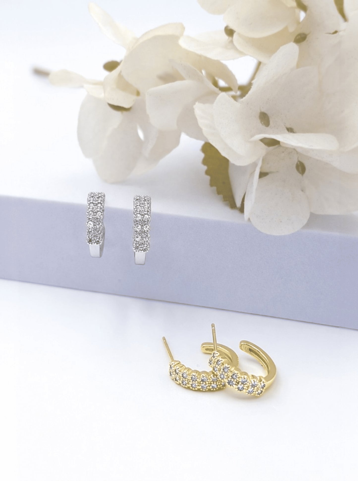 Brass Faceted Huggie Hoop Earrings