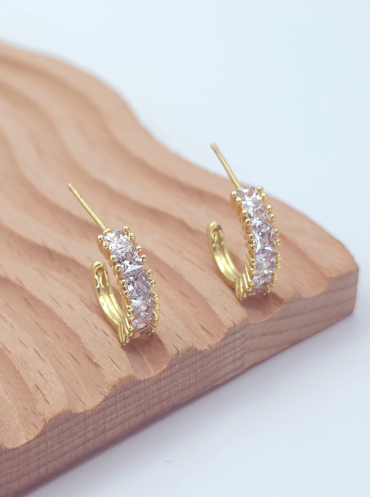 Faceted Crescent Huggie Earrings