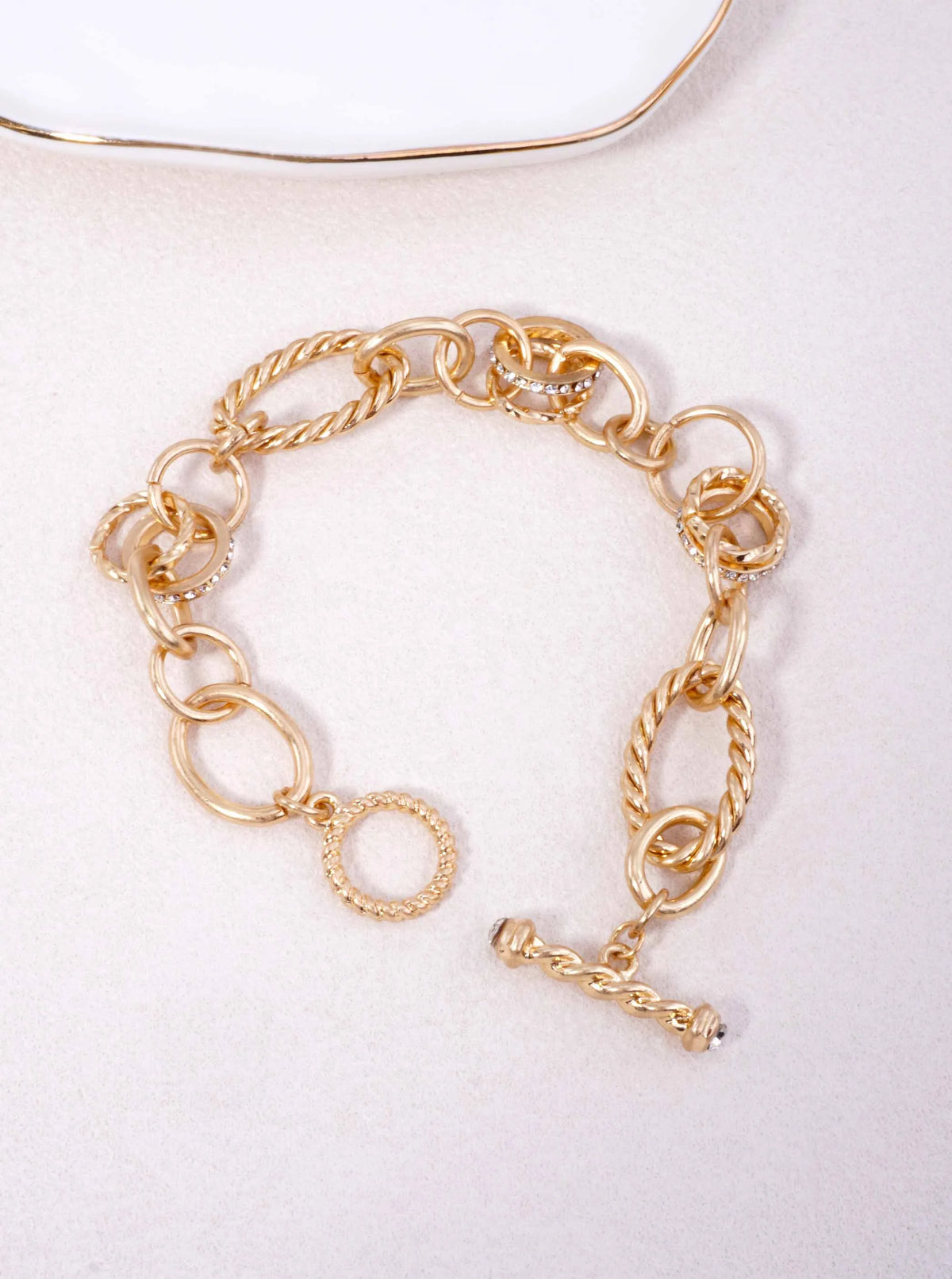 CHUNKY MIXED LINK RHINESTONE WORN TOGGLE BRACELET