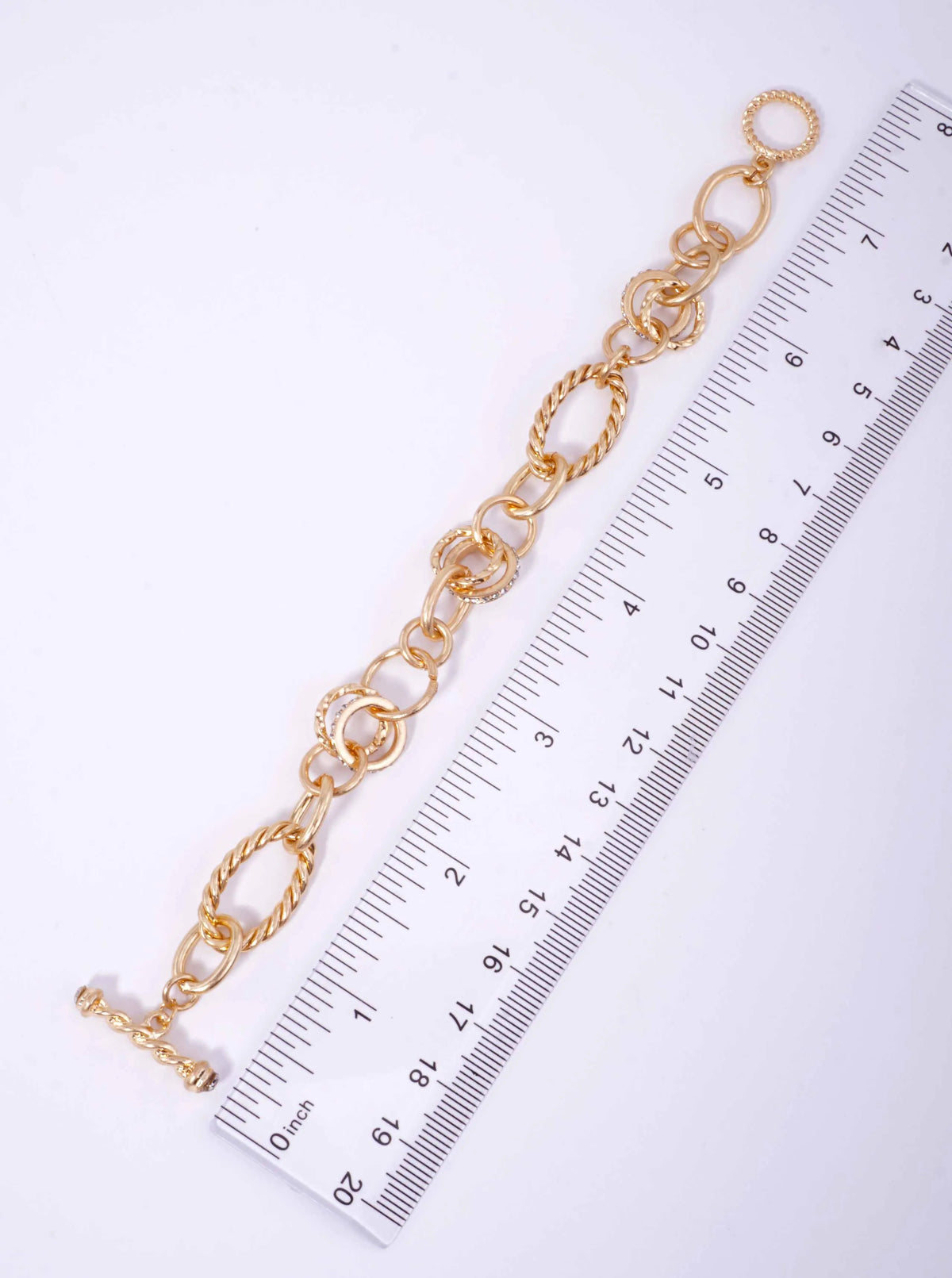 CHUNKY MIXED LINK RHINESTONE WORN TOGGLE BRACELET