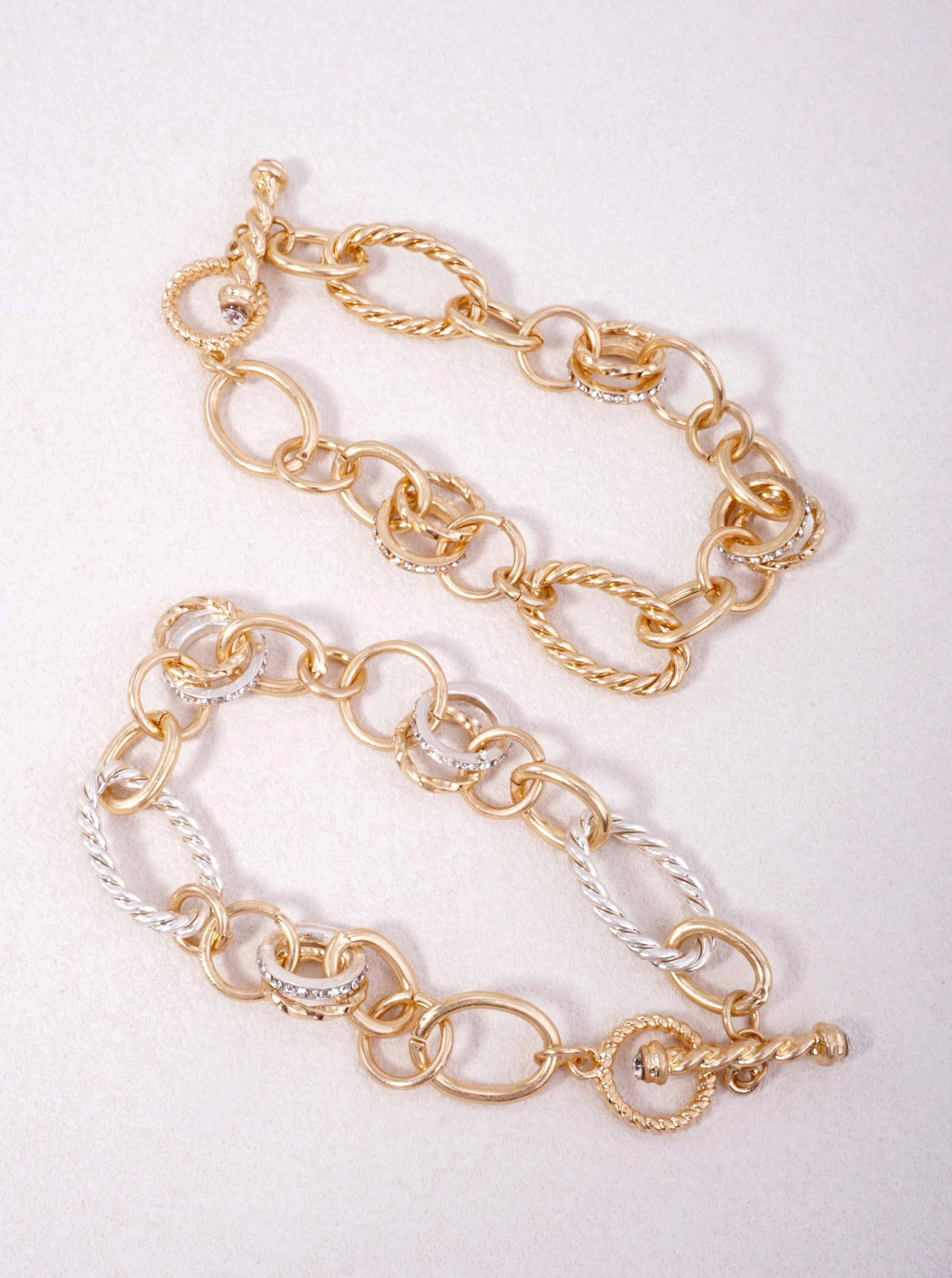 CHUNKY MIXED LINK RHINESTONE WORN TOGGLE BRACELET