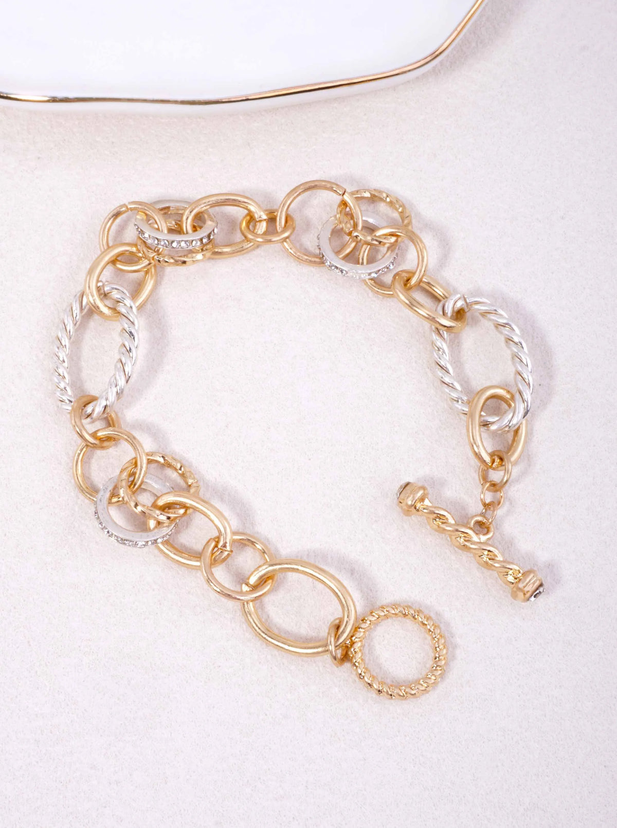 CHUNKY MIXED LINK RHINESTONE WORN TOGGLE BRACELET