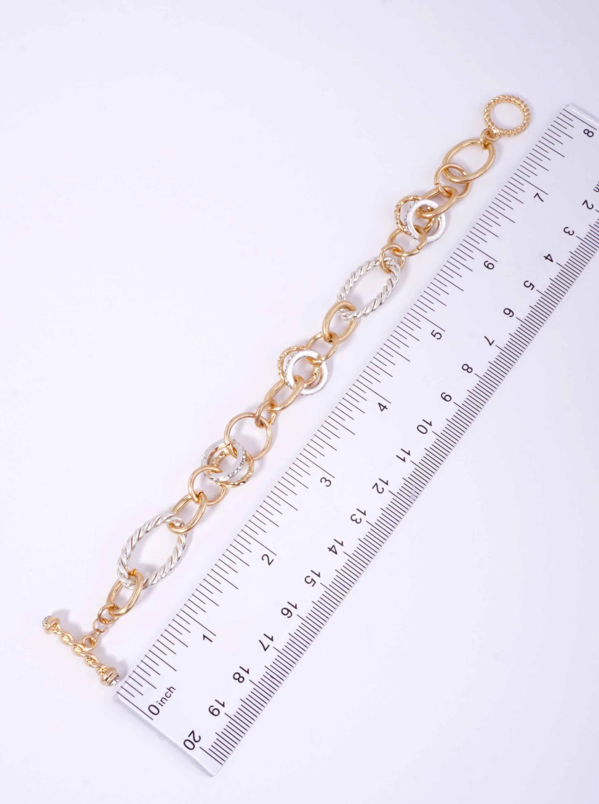 CHUNKY MIXED LINK RHINESTONE WORN TOGGLE BRACELET