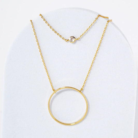 CZ 1-Inch Circle Pendant 18K-Gold-Dipped Layered Necklace