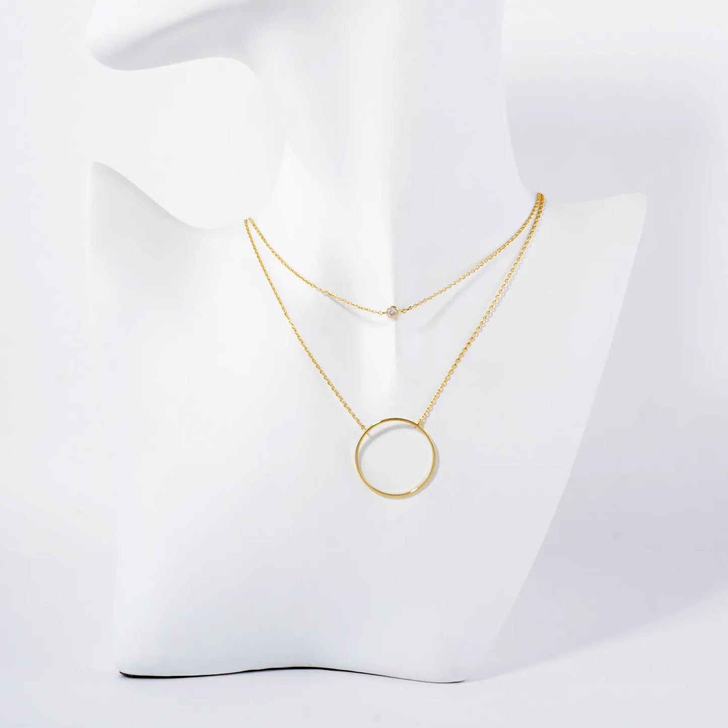 CZ 1-Inch Circle Pendant 18K-Gold-Dipped Layered Necklace
