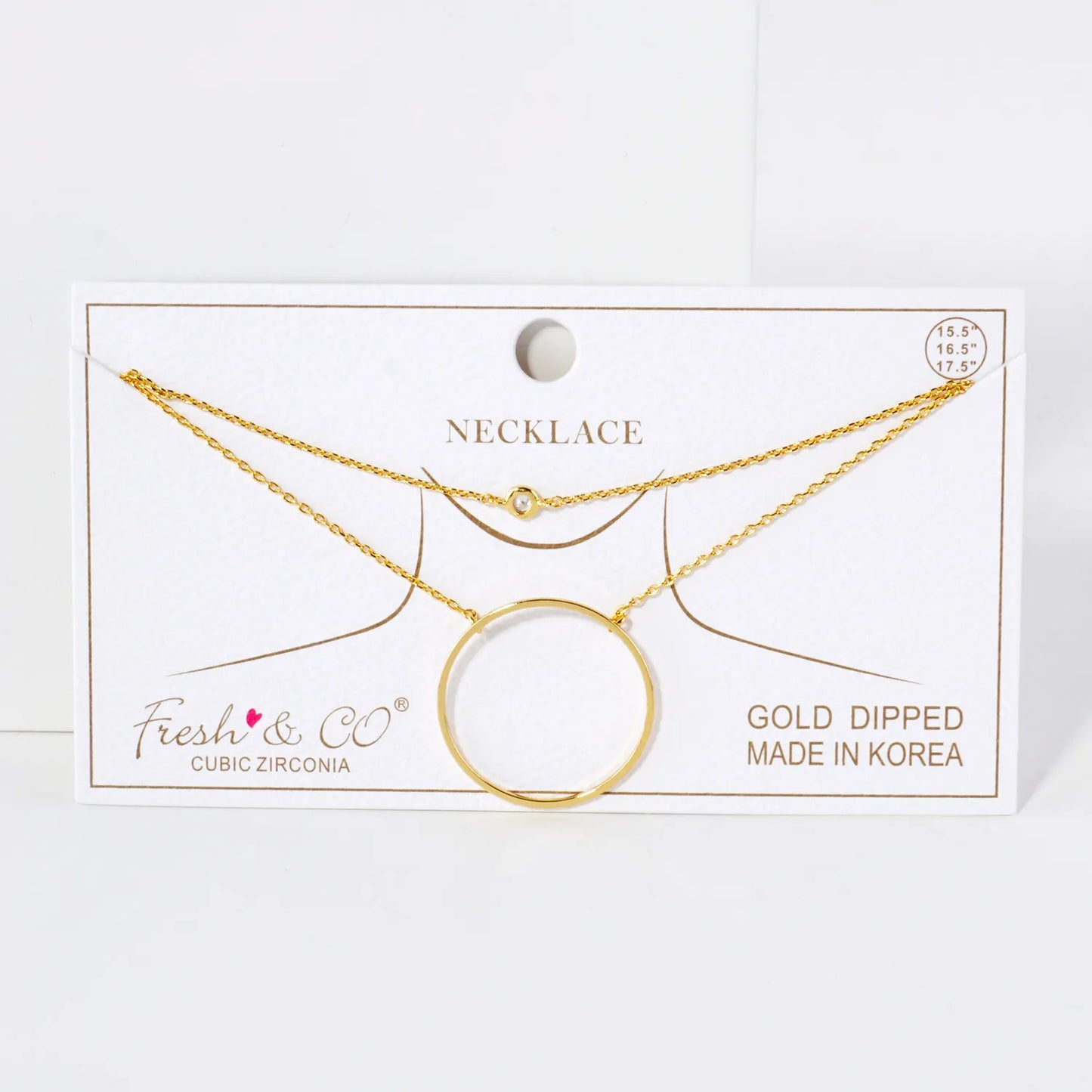 CZ 1-Inch Circle Pendant 18K-Gold-Dipped Layered Necklace