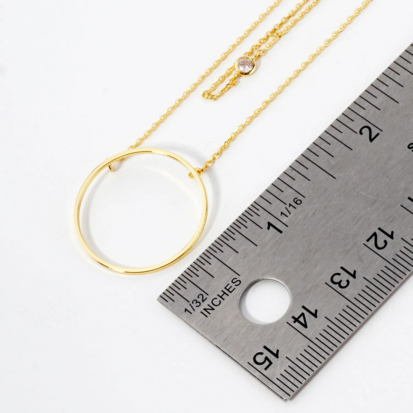 CZ 1-Inch Circle Pendant 18K-Gold-Dipped Layered Necklace