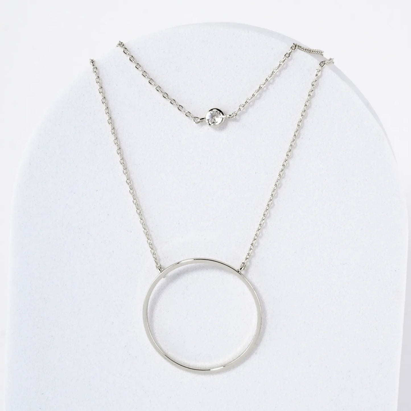 CZ 1-Inch Circle Pendant 18K-Gold-Dipped Layered Necklace