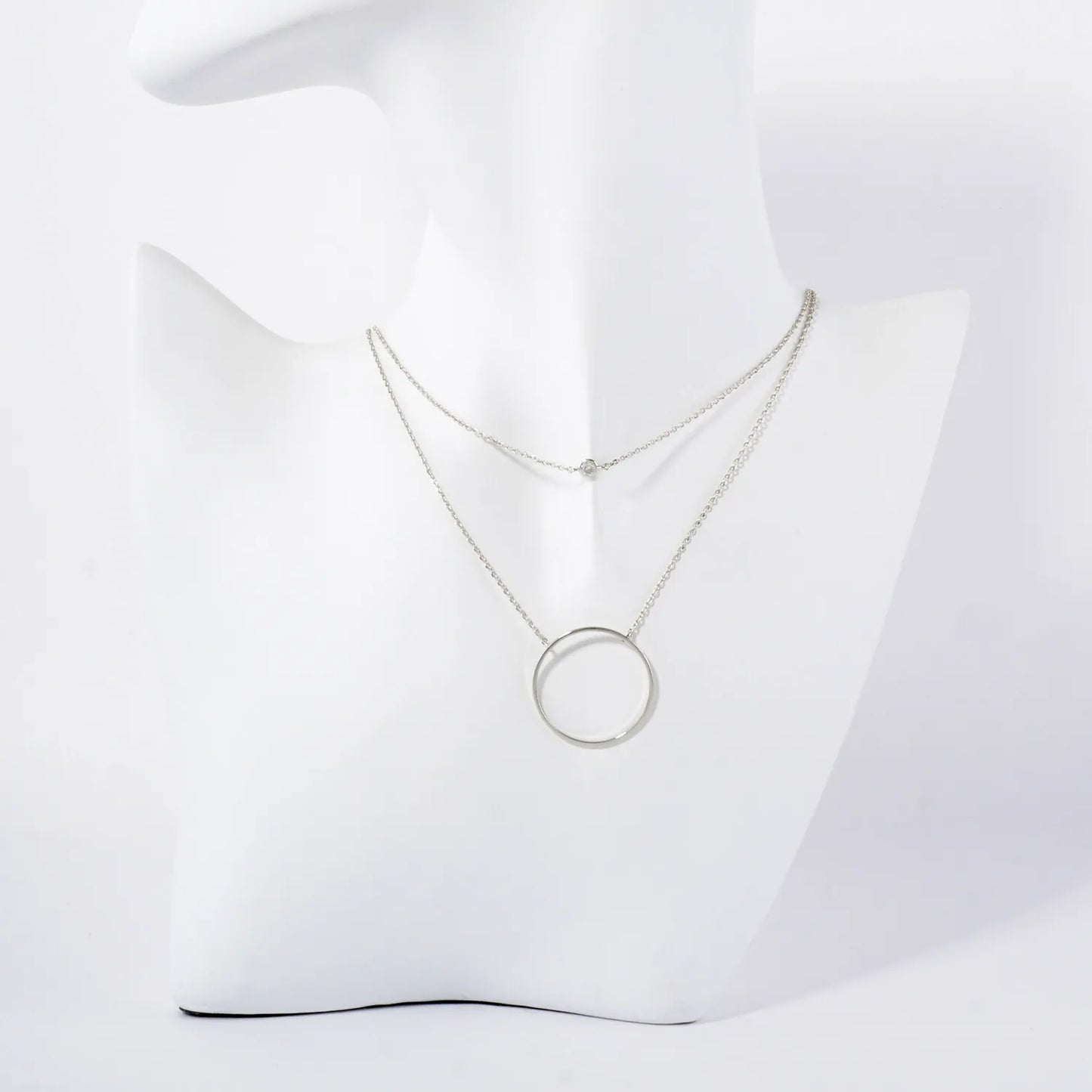 CZ 1-Inch Circle Pendant 18K-Gold-Dipped Layered Necklace