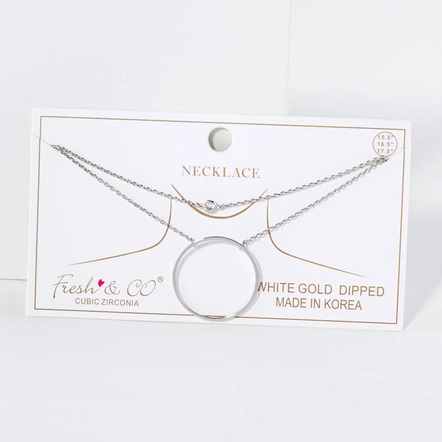 CZ 1-Inch Circle Pendant 18K-Gold-Dipped Layered Necklace