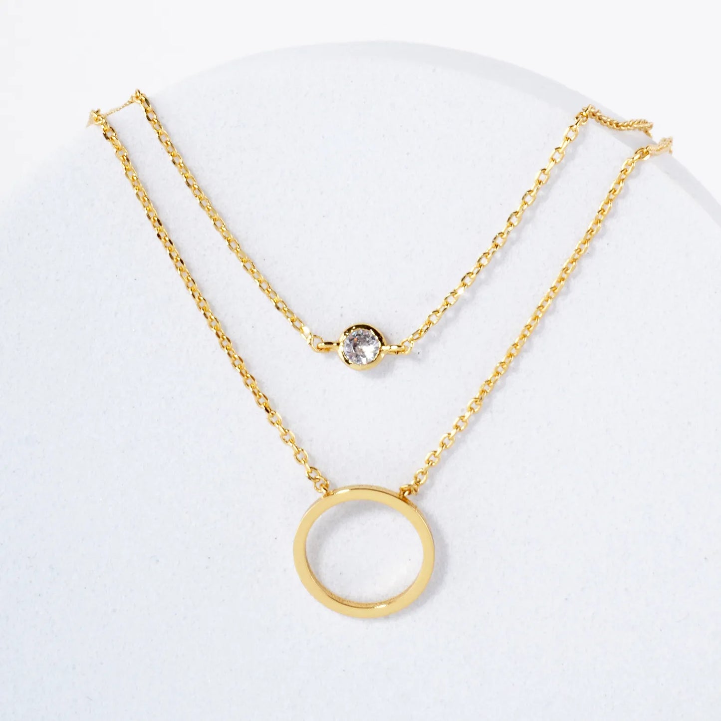 CZ 10mm Circle Pendant 18K-Gold-Dipped Layered Necklace