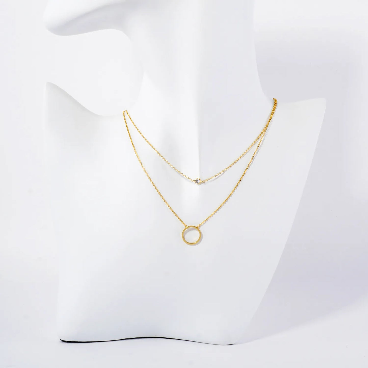 CZ 10mm Circle Pendant 18K-Gold-Dipped Layered Necklace