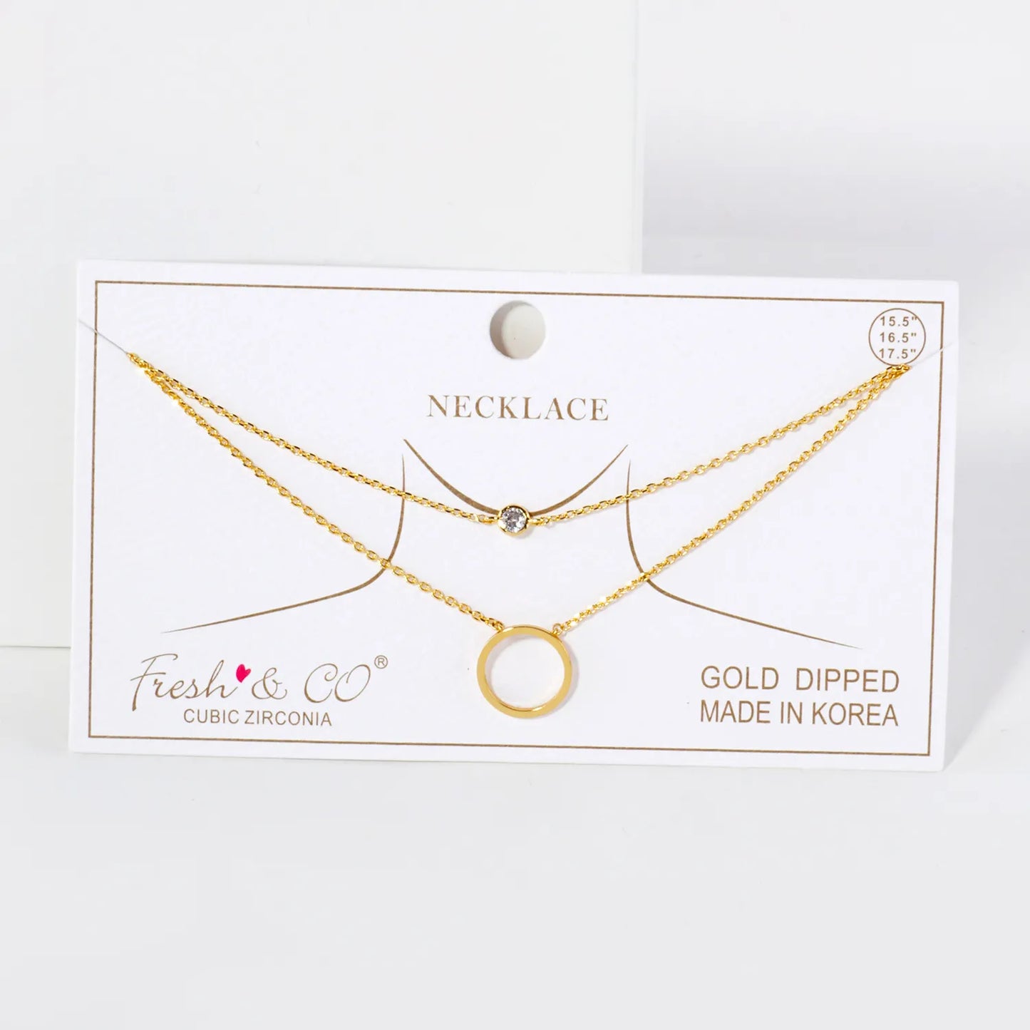 CZ 10mm Circle Pendant 18K-Gold-Dipped Layered Necklace