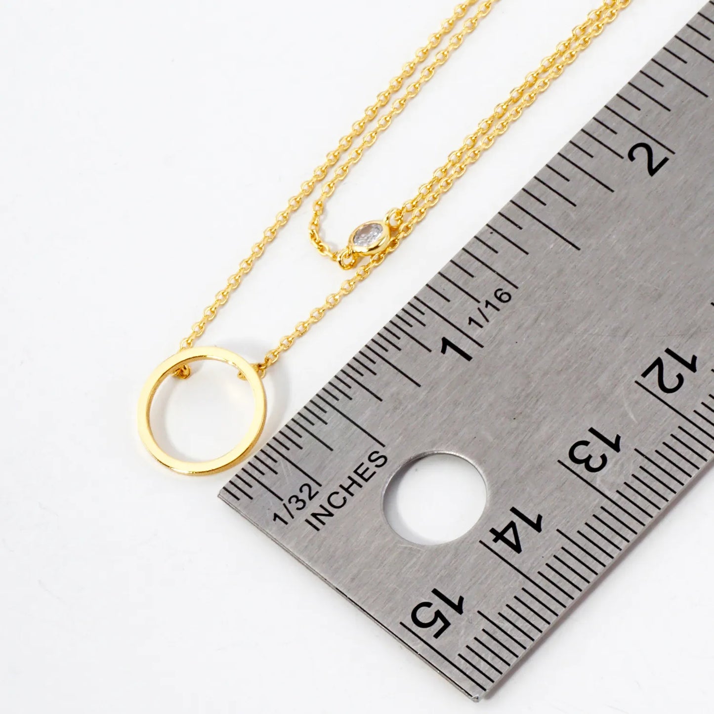 CZ 10mm Circle Pendant 18K-Gold-Dipped Layered Necklace