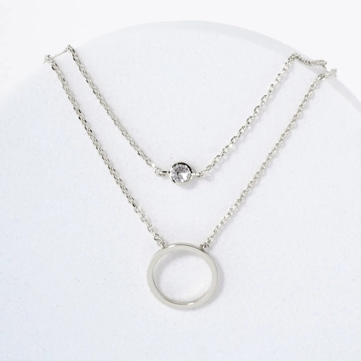 CZ 10mm Circle Pendant 18K-Gold-Dipped Layered Necklace