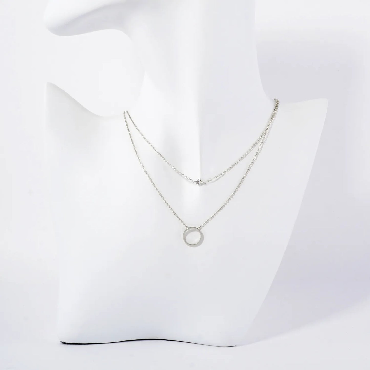 CZ 10mm Circle Pendant 18K-Gold-Dipped Layered Necklace
