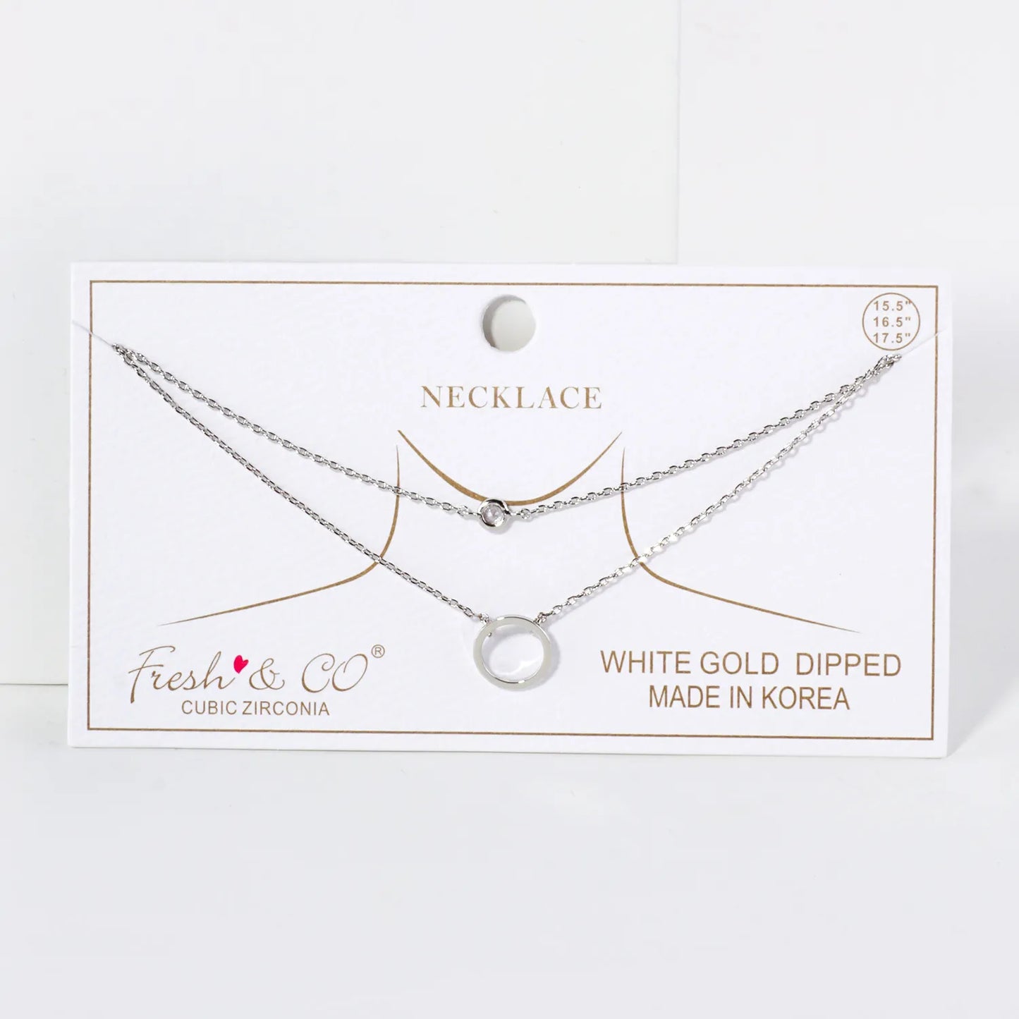 CZ 10mm Circle Pendant 18K-Gold-Dipped Layered Necklace