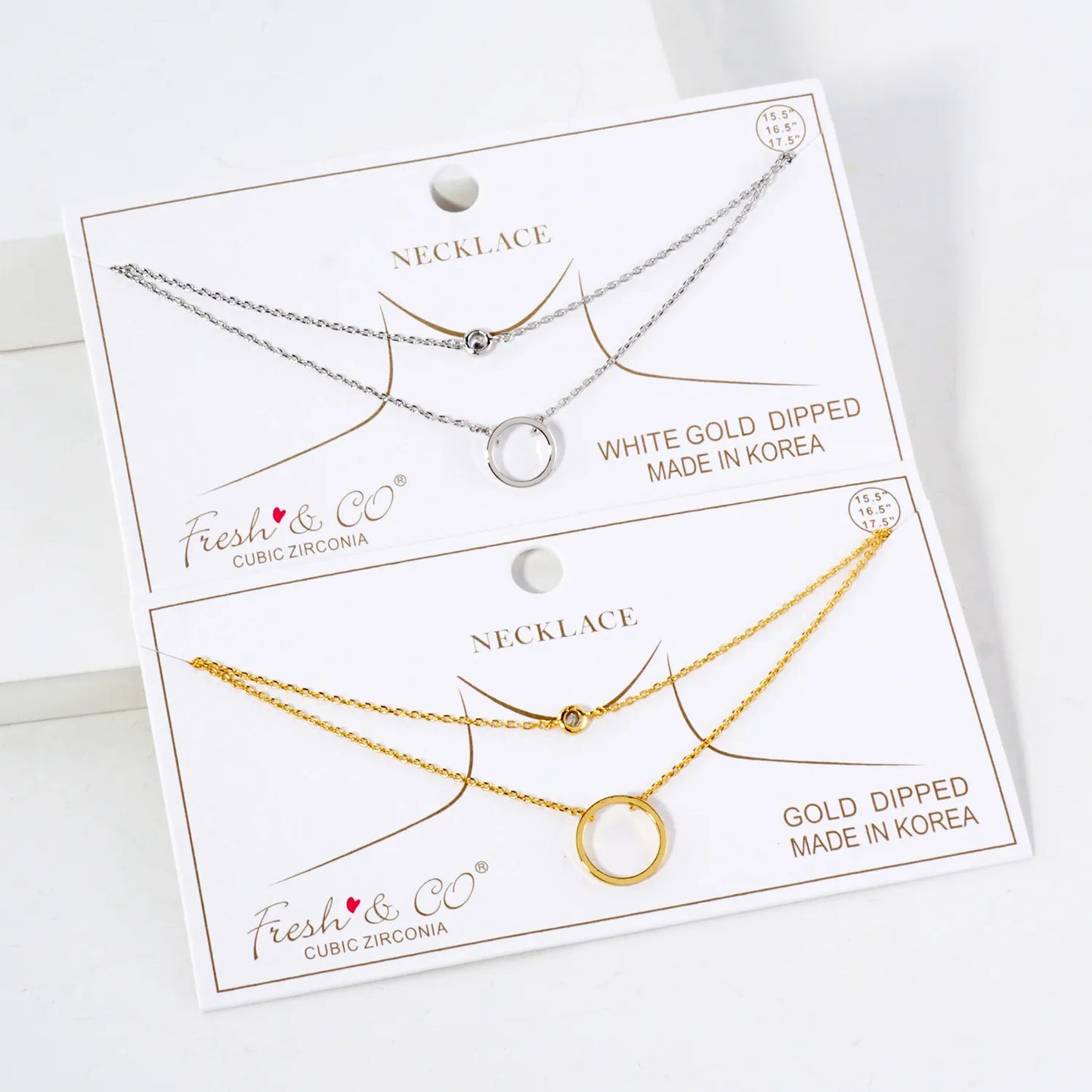 CZ 10mm Circle Pendant 18K-Gold-Dipped Layered Necklace