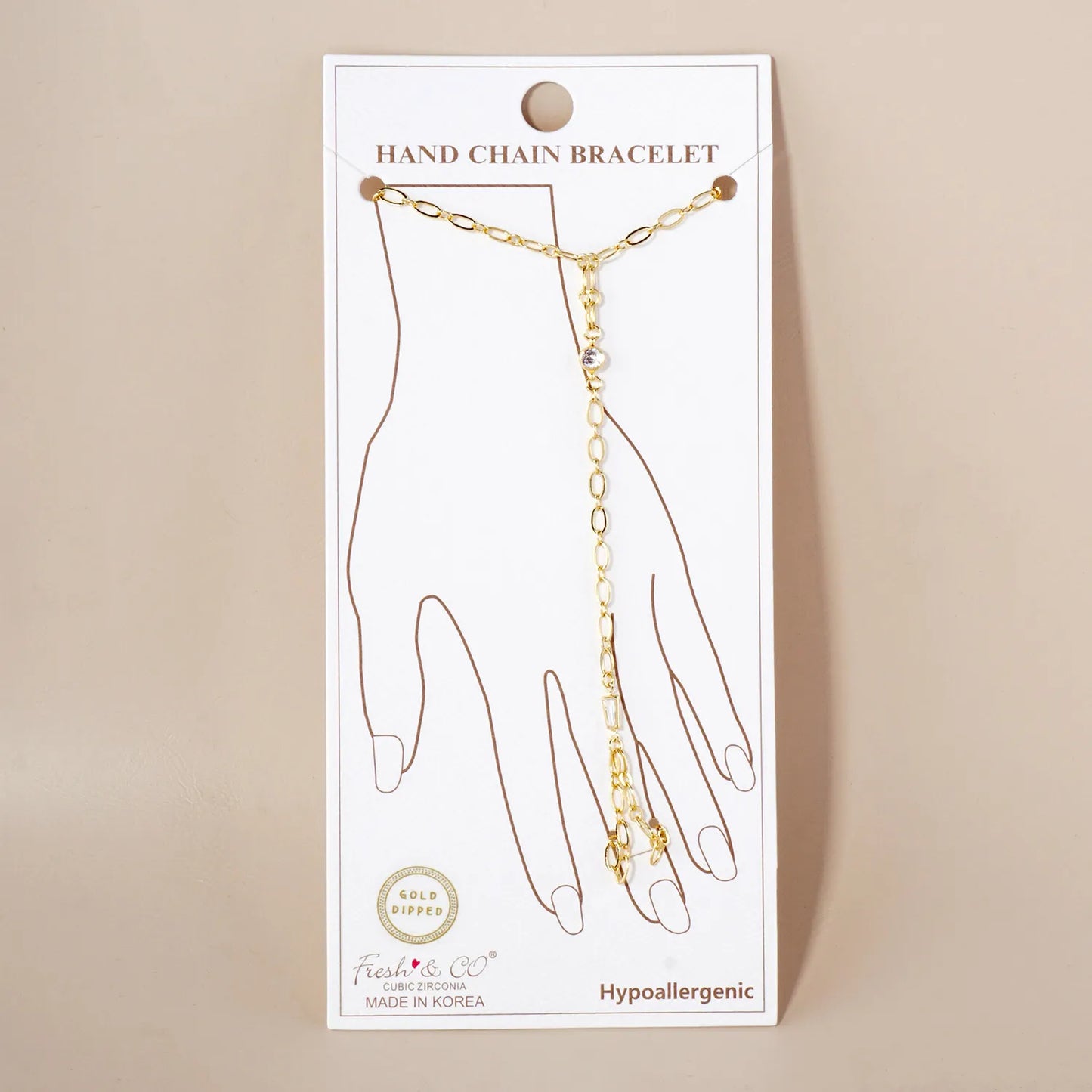 CZ Accent 18K-Gold-Dipped Delicate 5mm Brass Hand-Chain Bracelet