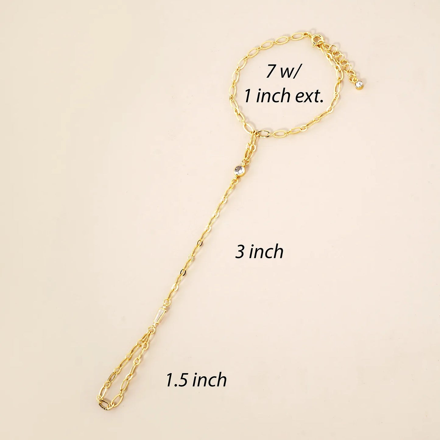 CZ Accent 18K-Gold-Dipped Delicate 5mm Brass Hand-Chain Bracelet
