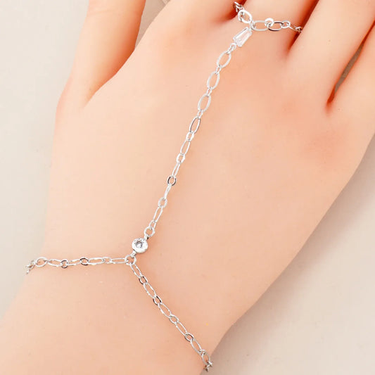 CZ Accent 18K-Gold-Dipped Delicate 5mm Brass Hand-Chain Bracelet