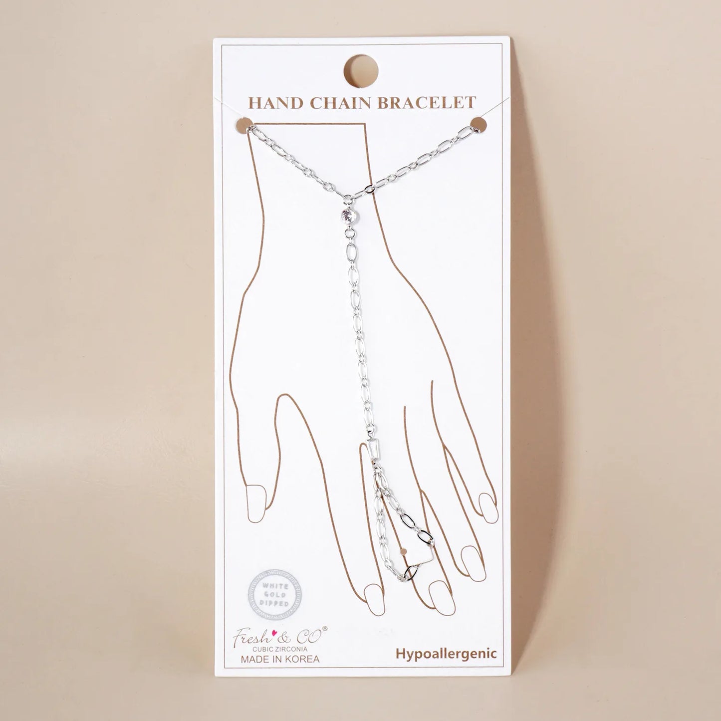 CZ Accent 18K-Gold-Dipped Delicate 5mm Brass Hand-Chain Bracelet
