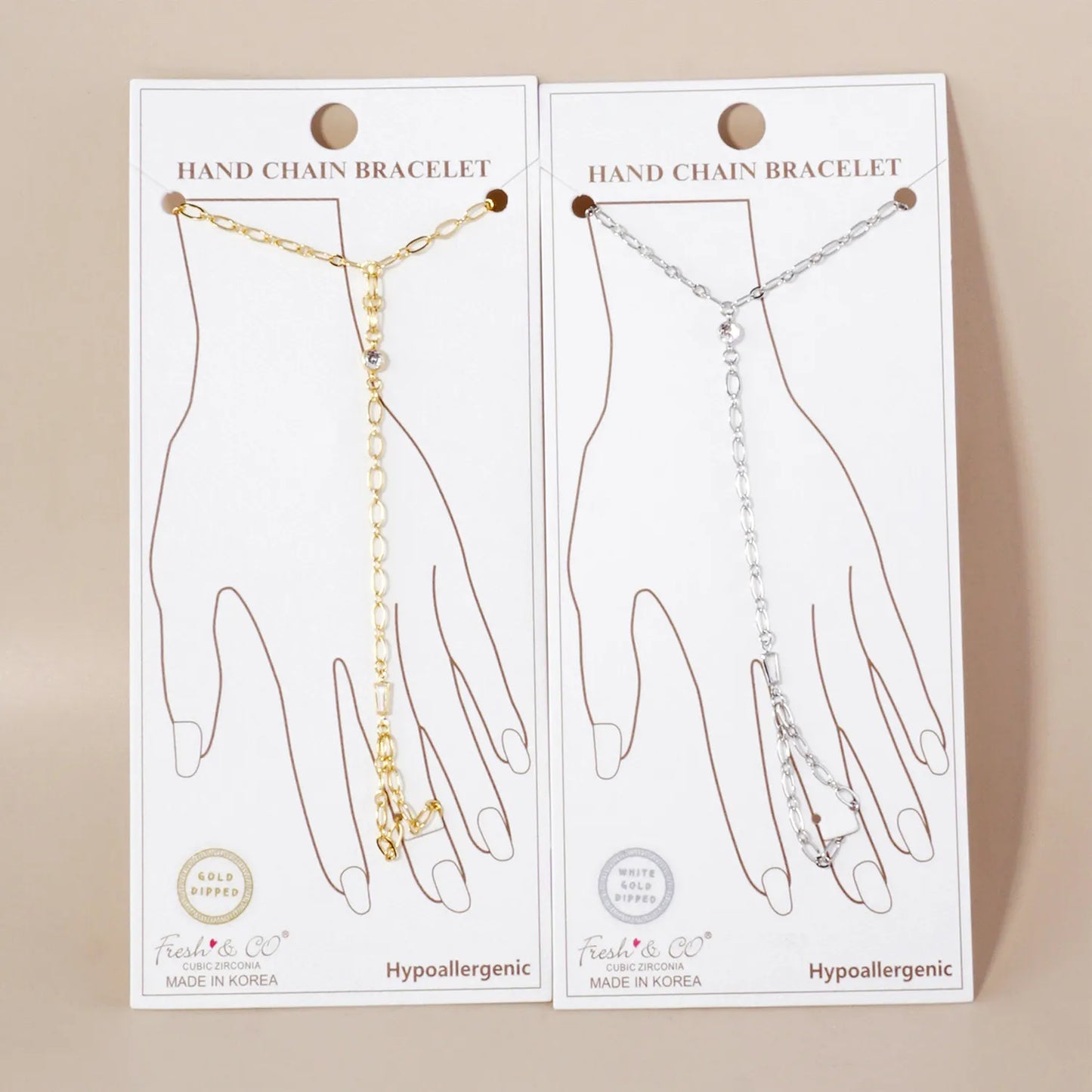 CZ Accent 18K-Gold-Dipped Delicate 5mm Brass Hand-Chain Bracelet