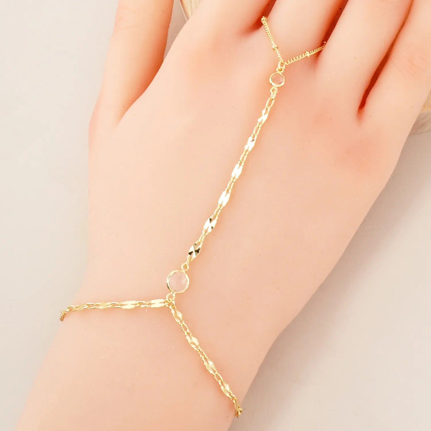 CZ Accent 18K-Gold-Dipped Delicate 7mm Brass Lip Chain Hand-Chain Bracelet