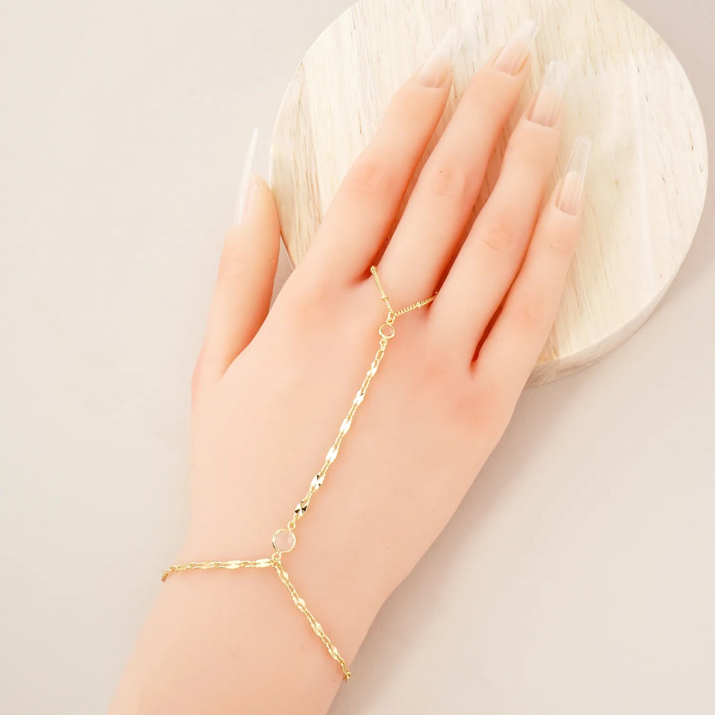 CZ Accent 18K-Gold-Dipped Delicate 7mm Brass Lip Chain Hand-Chain Bracelet