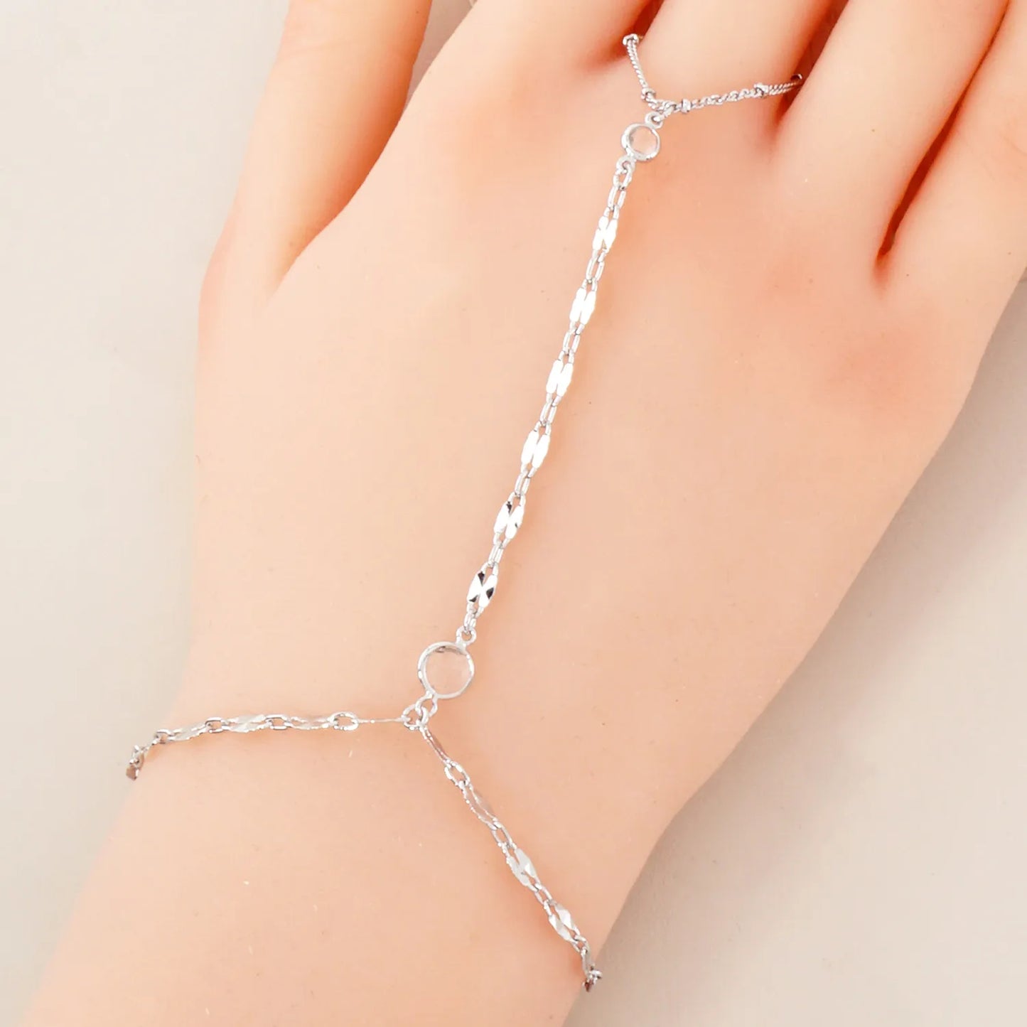 CZ Accent 18K-Gold-Dipped Delicate 7mm Brass Lip Chain Hand-Chain Bracelet
