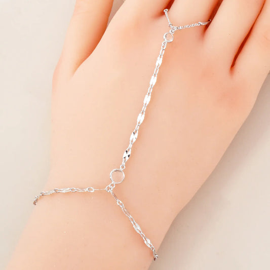 CZ Accent 18K-Gold-Dipped Delicate 7mm Brass Lip Chain Hand-Chain Bracelet