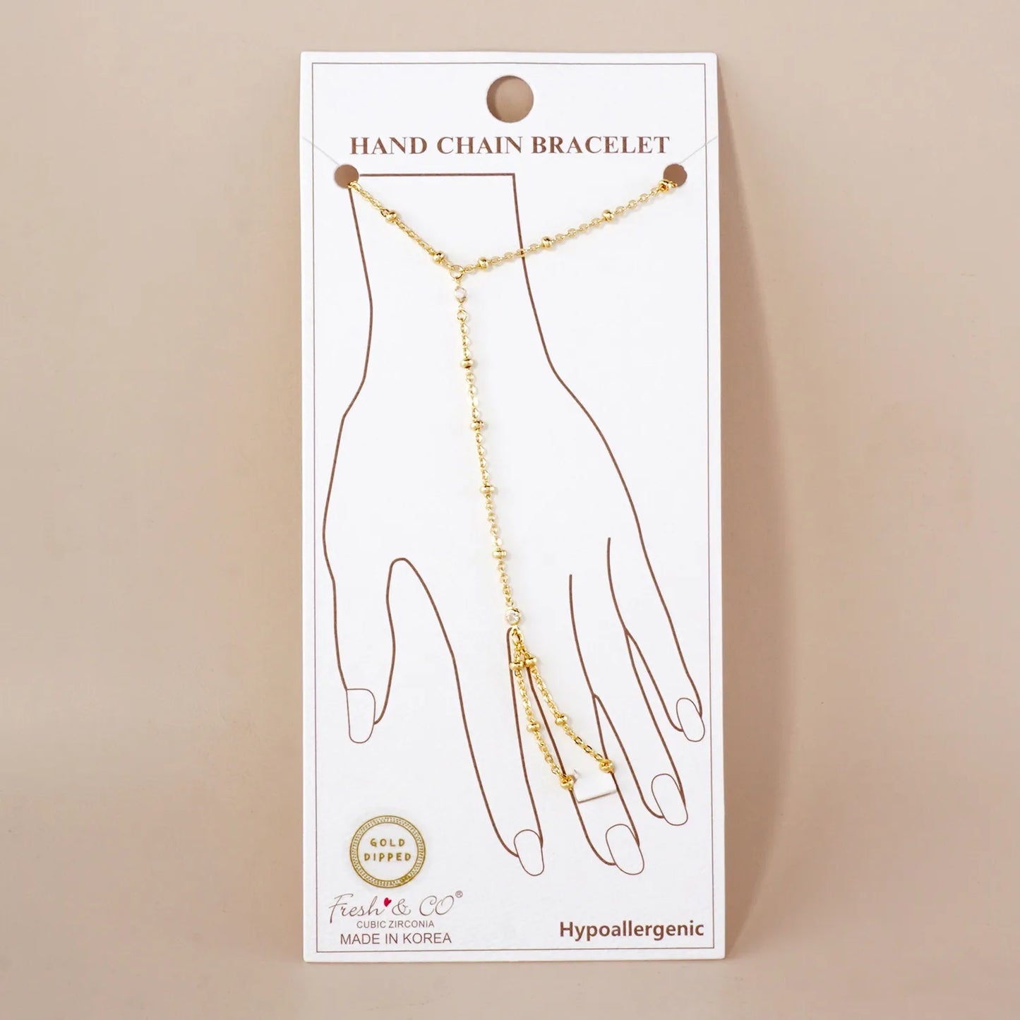 CZ Accents 18K-Gold-Dipped Delicate Satellite Chain Brass Hand-Chain Bracelet