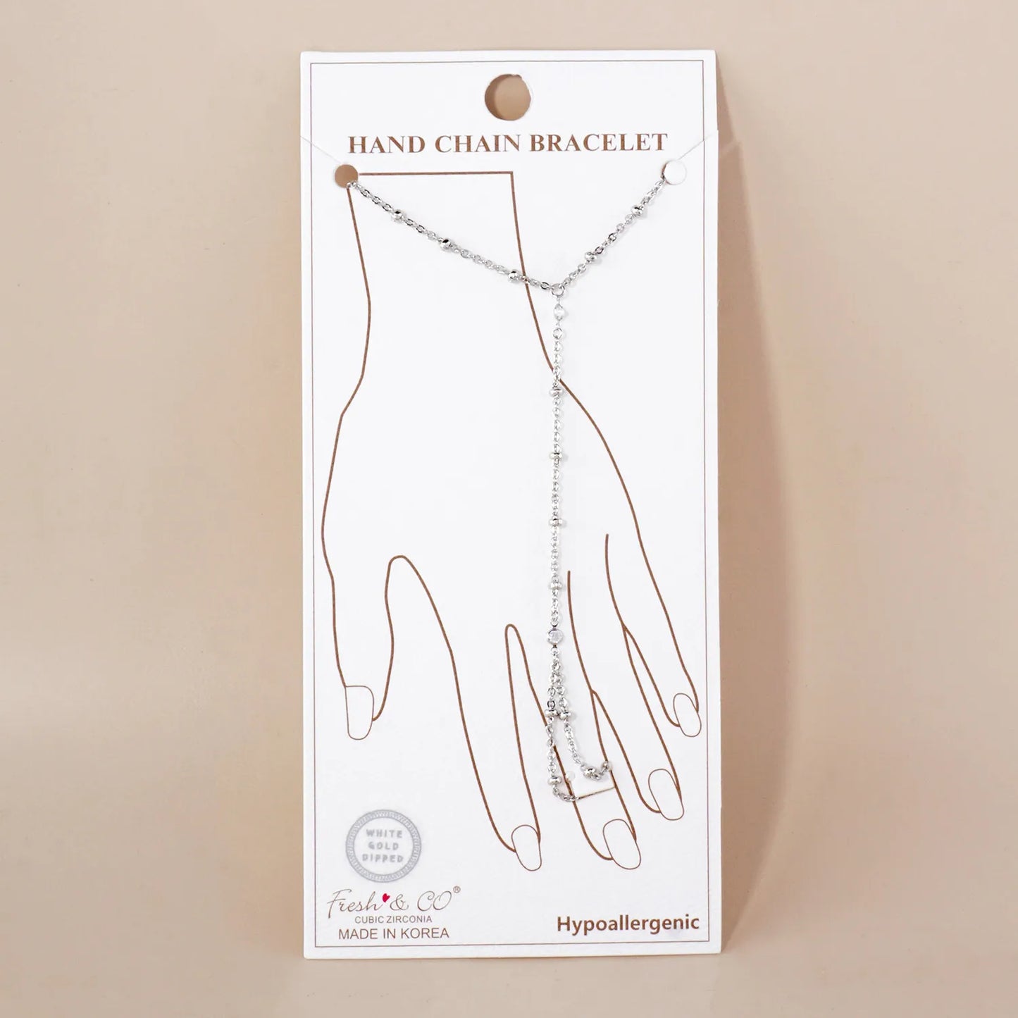 CZ Accents 18K-Gold-Dipped Delicate Satellite Chain Brass Hand-Chain Bracelet