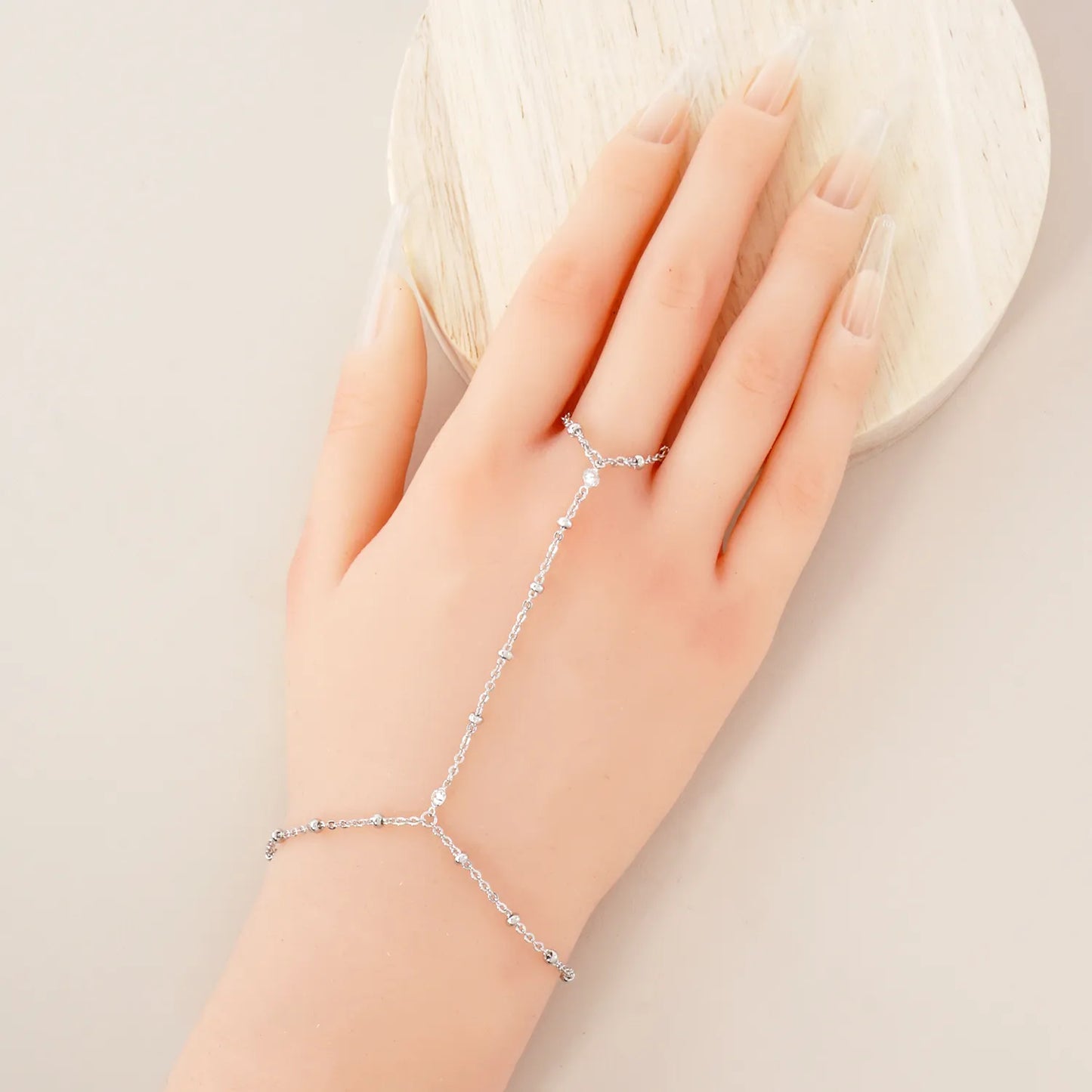 CZ Accents 18K-Gold-Dipped Delicate Satellite Chain Brass Hand-Chain Bracelet