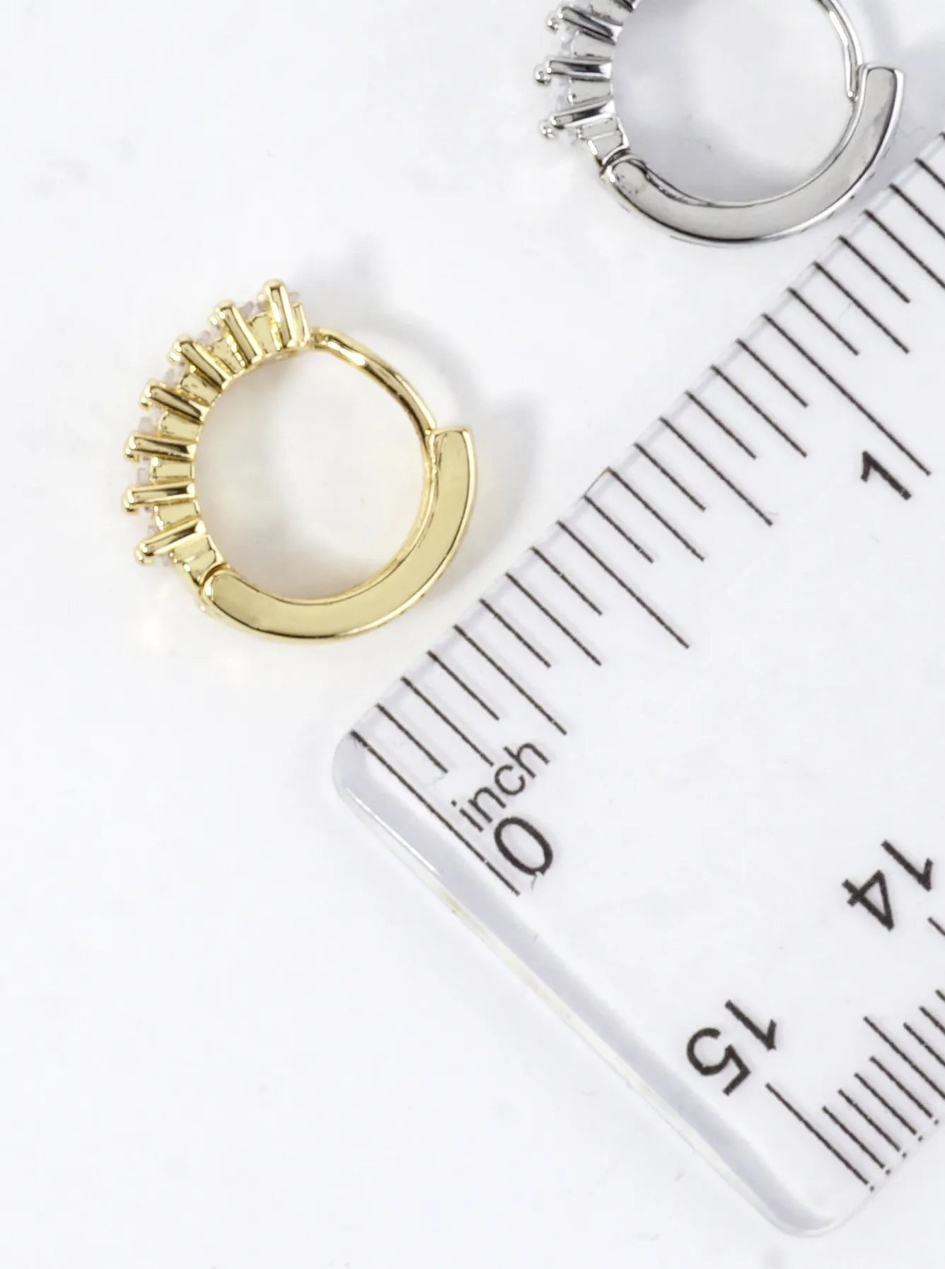 CZ Baguette Pave Brass Huggie Hoop Earrings