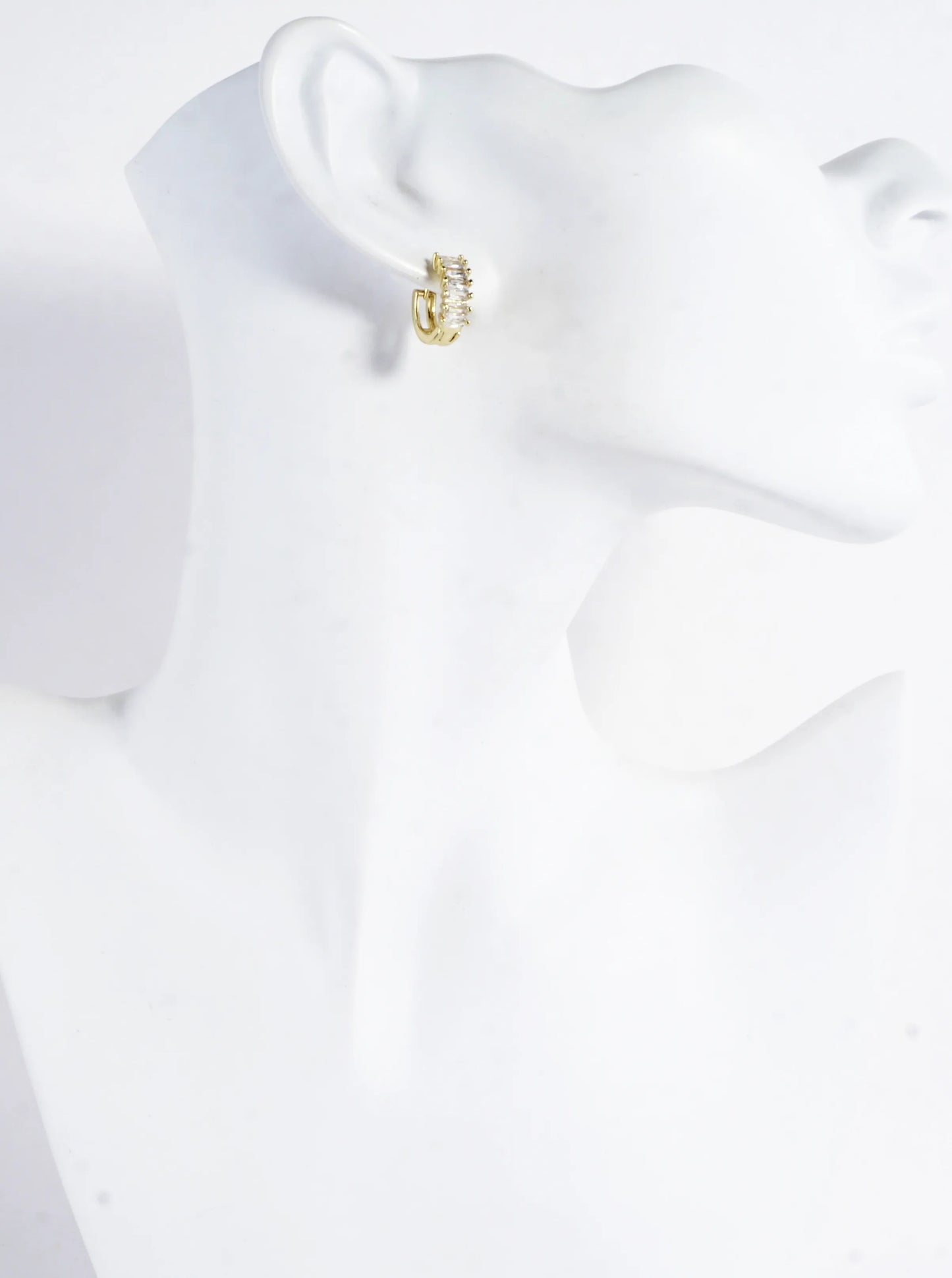 CZ Baguette Pave Brass Huggie Hoop Earrings