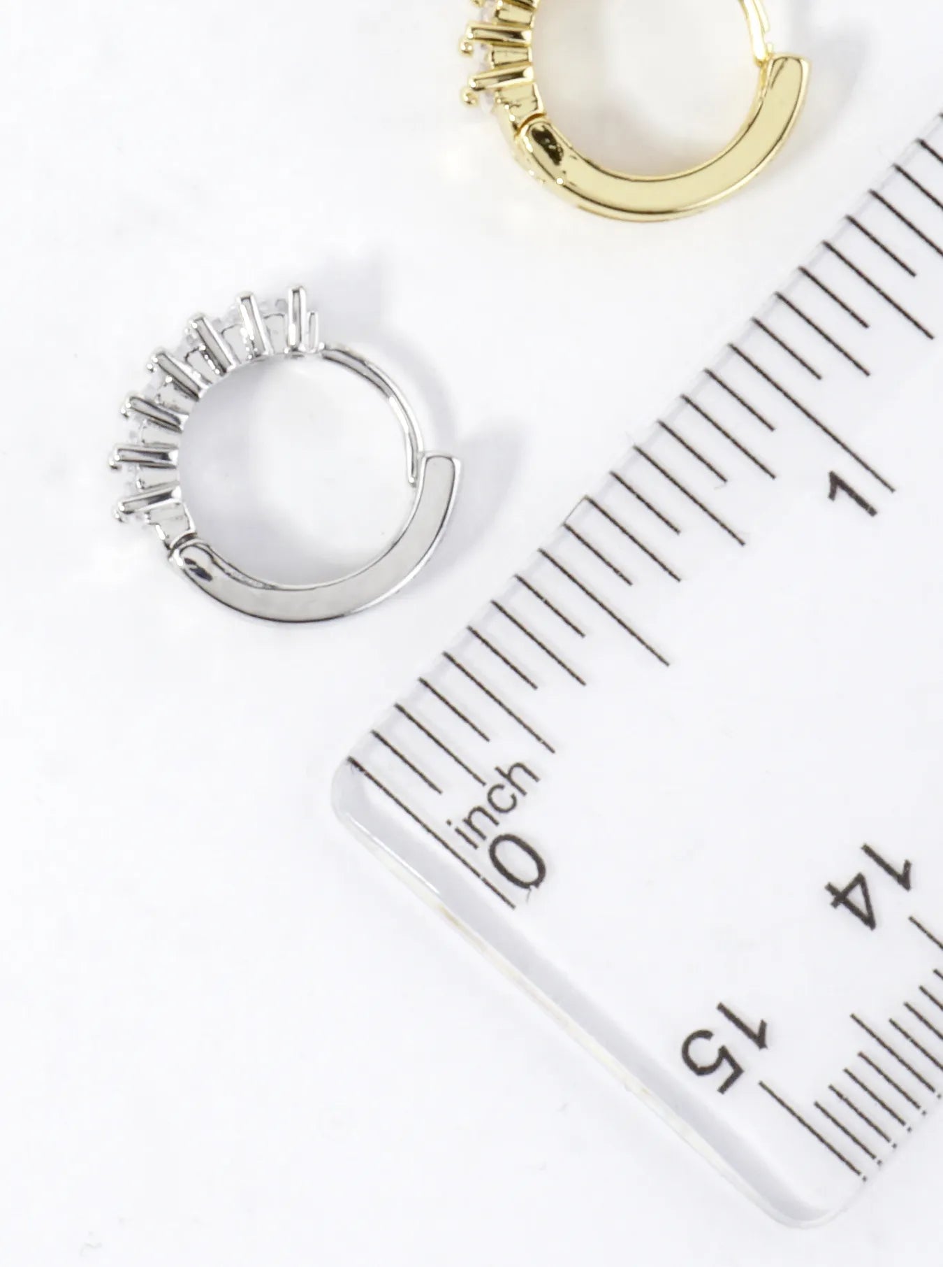 CZ Baguette Pave Brass Huggie Hoop Earrings