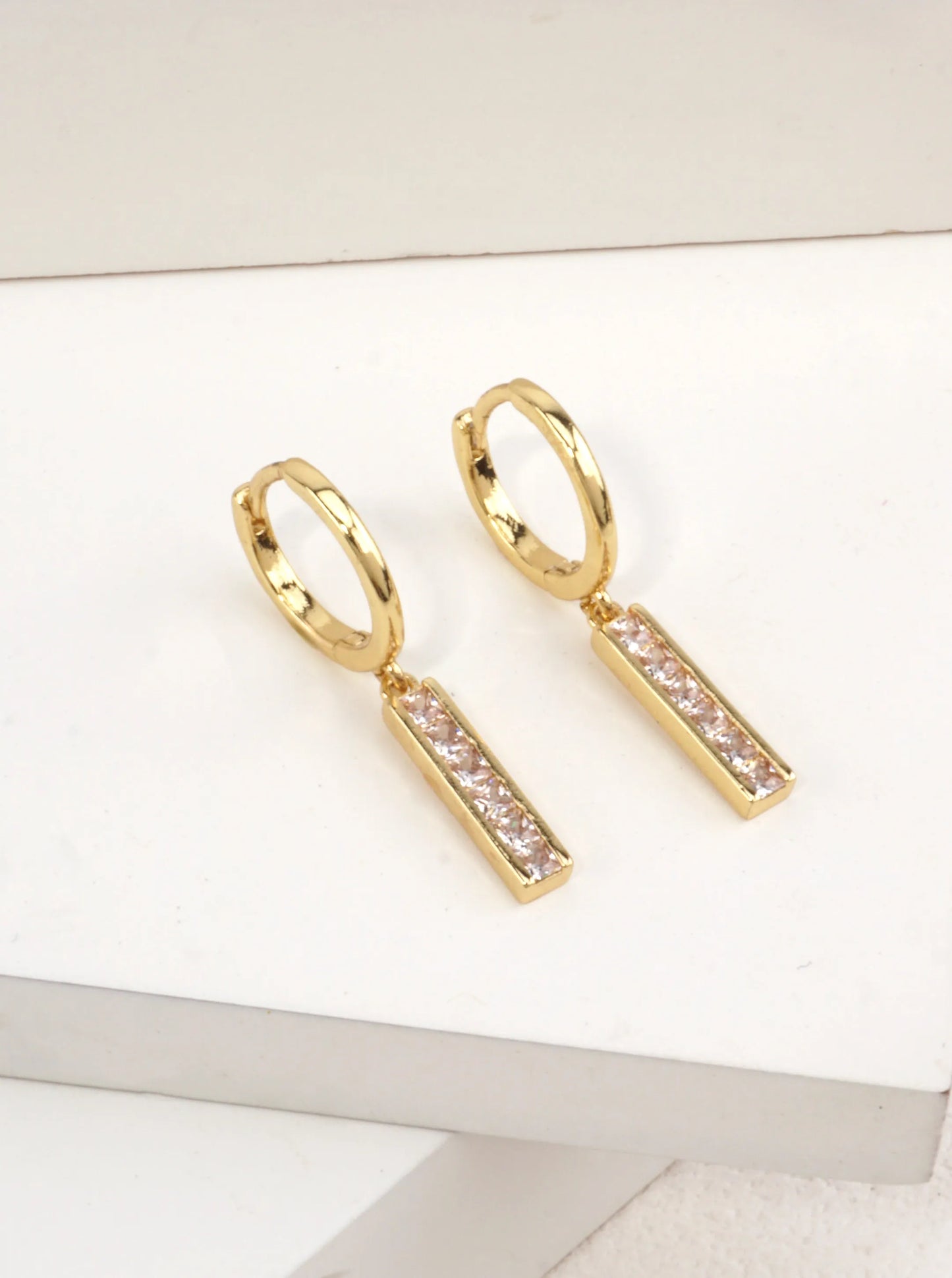 CZ Bar Dangle Huggie Earrings