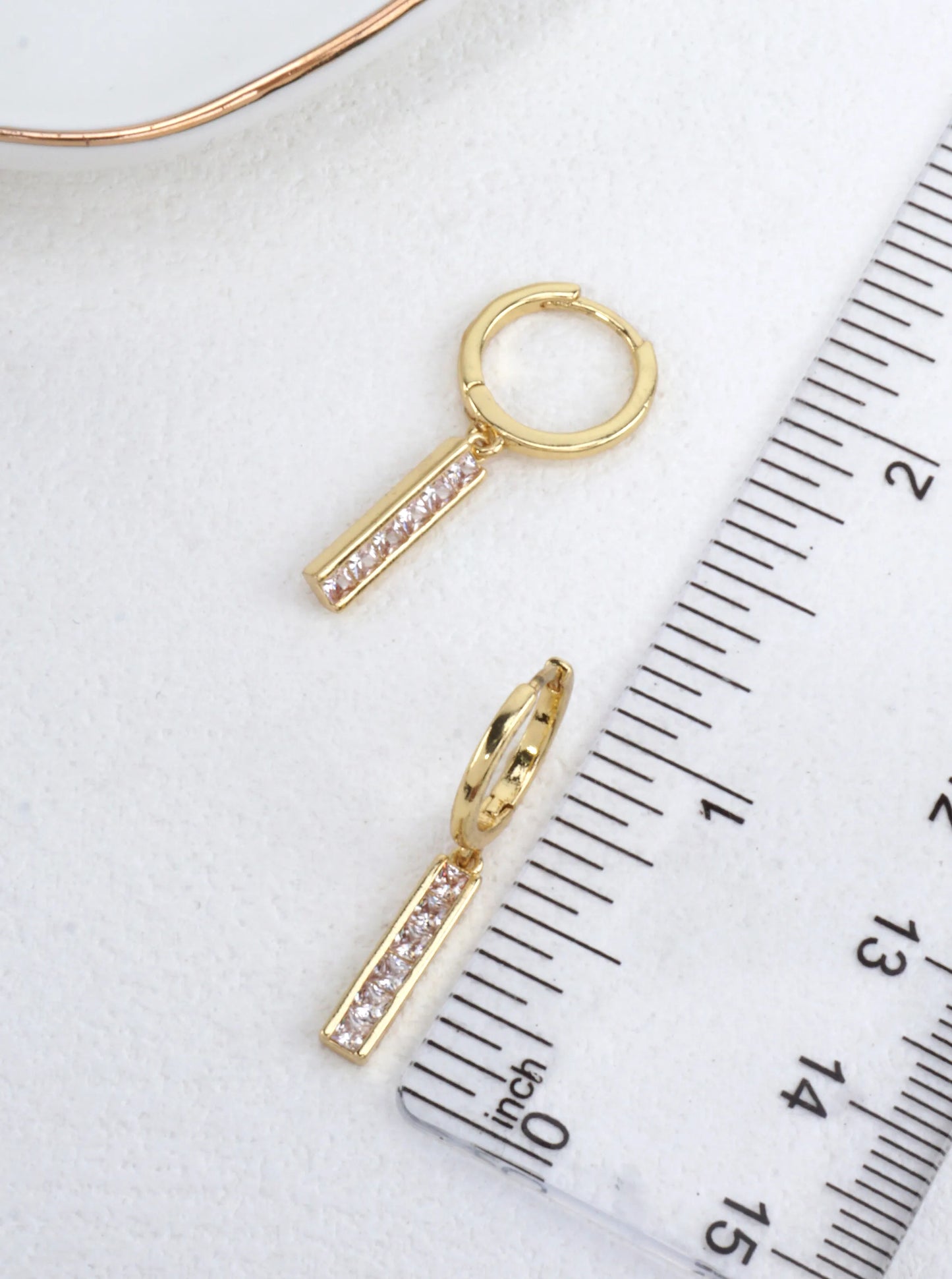 CZ Bar Dangle Huggie Earrings