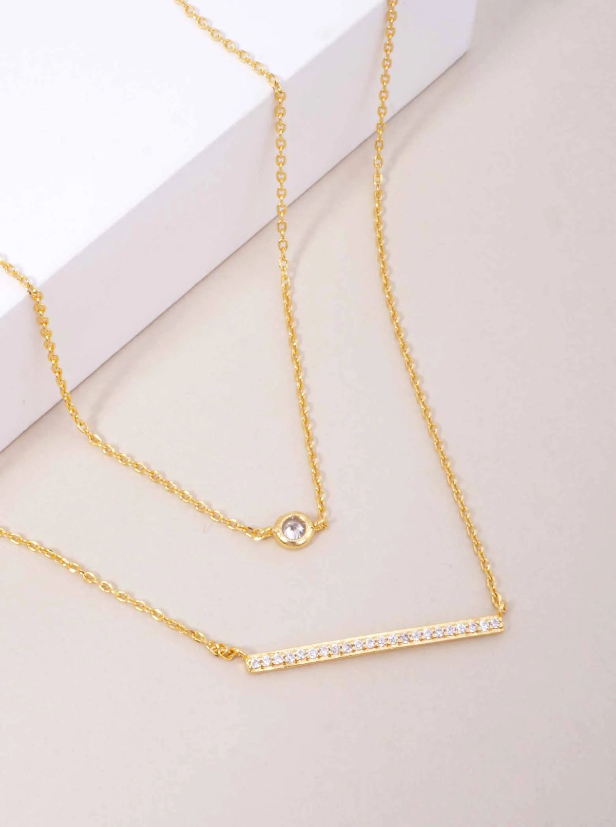 CZ Bar Pendant 18K-Gold-Dipped Layered Necklace