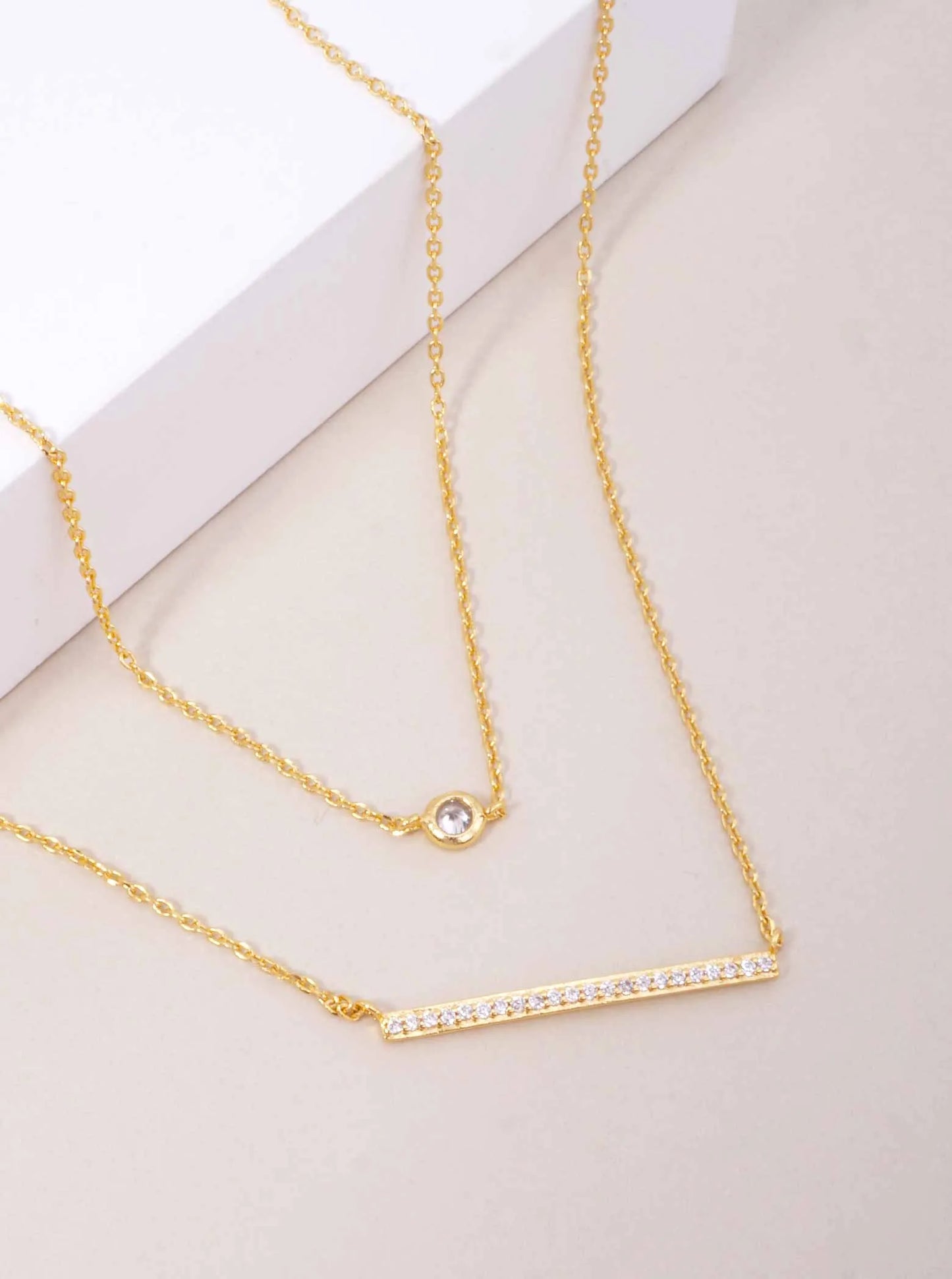 CZ Bar Pendant 18K-Gold-Dipped Layered Necklace