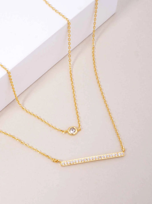 CZ Bar Pendant 18K-Gold-Dipped Layered Necklace