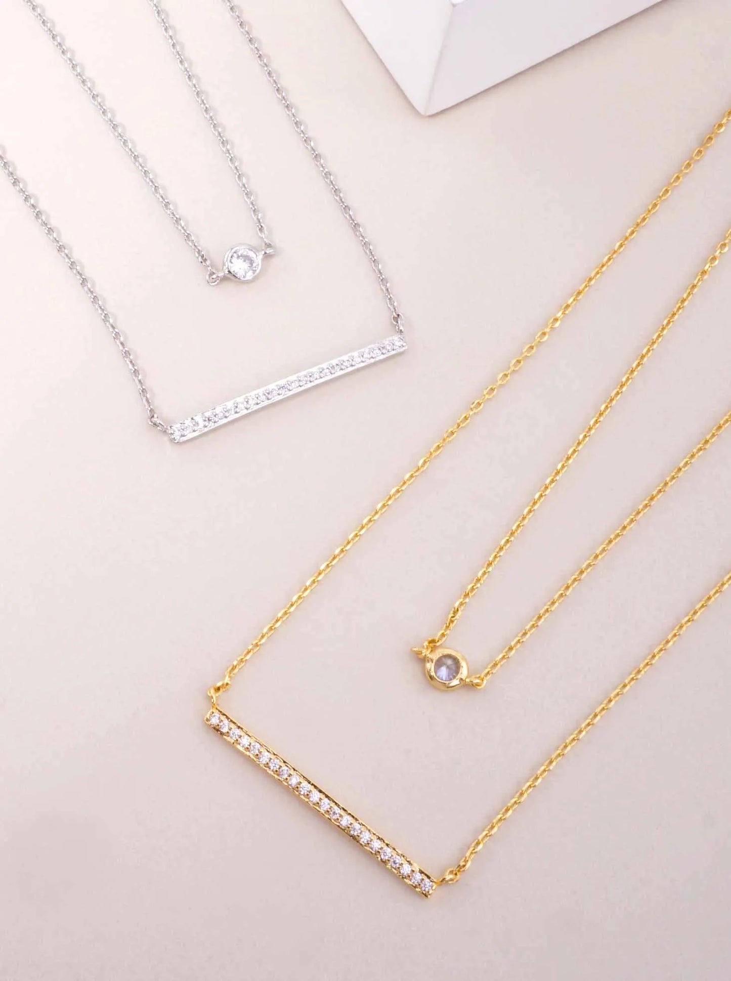 CZ Bar Pendant 18K-Gold-Dipped Layered Necklace